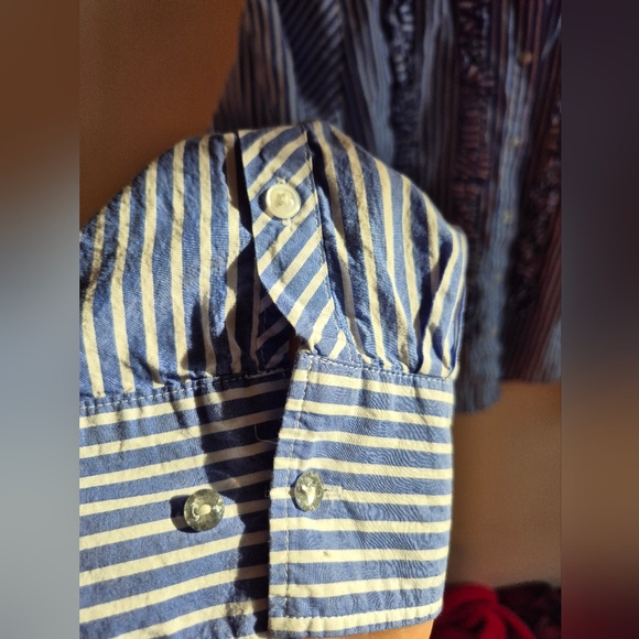 100% Organic Cotton Ruffle Stripe Blouse By Part Two Size 38 Medium - Picture 7 of 8